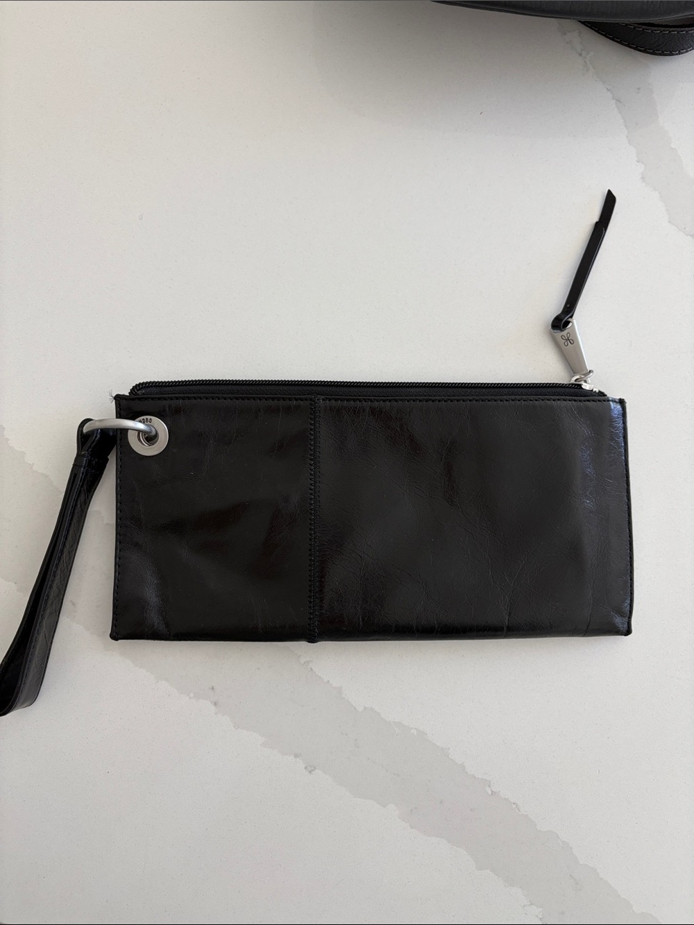 HOBO Black Leather Wristlet Clutch with Removable Strap